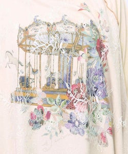 花とメリーゴーランド柄レース重ねロンT-10