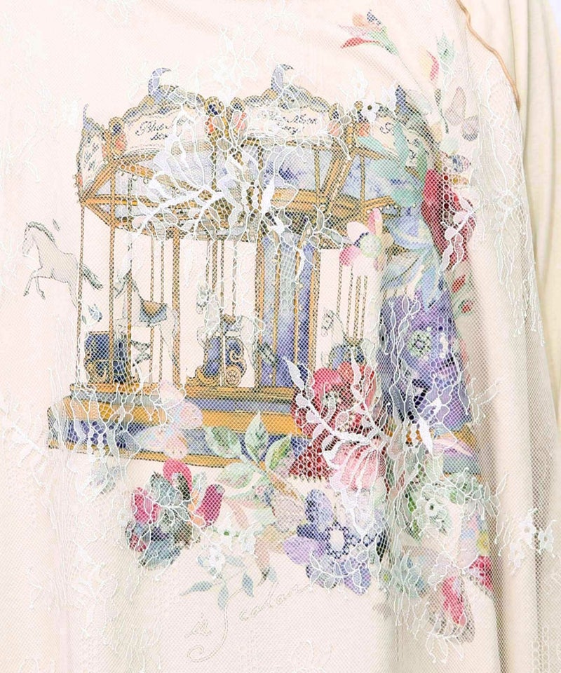 花とメリーゴーランド柄レース重ねロンT-10