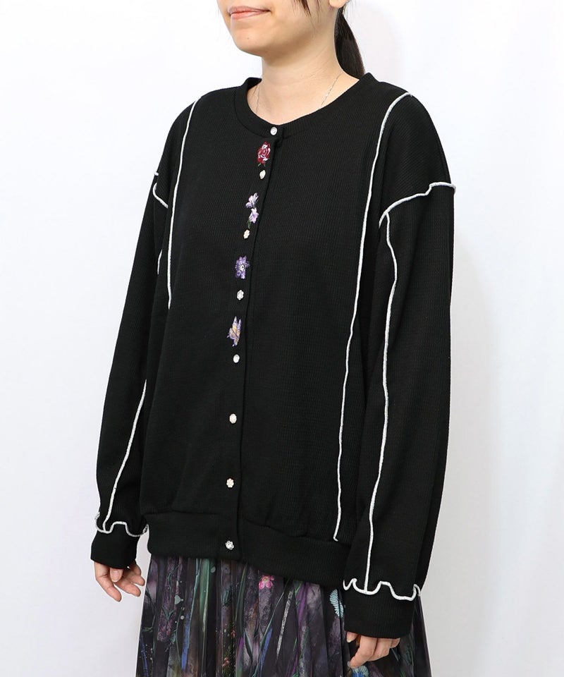 バイカラーメロウ ワッフルカーディガン-17