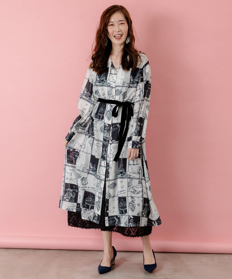 パリとブロックチェック柄ワンピース-1