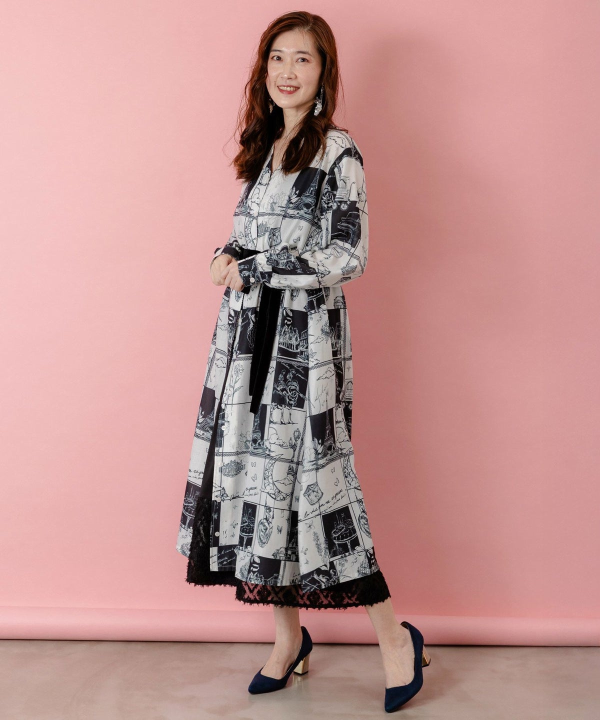 パリとブロックチェック柄ワンピース-4