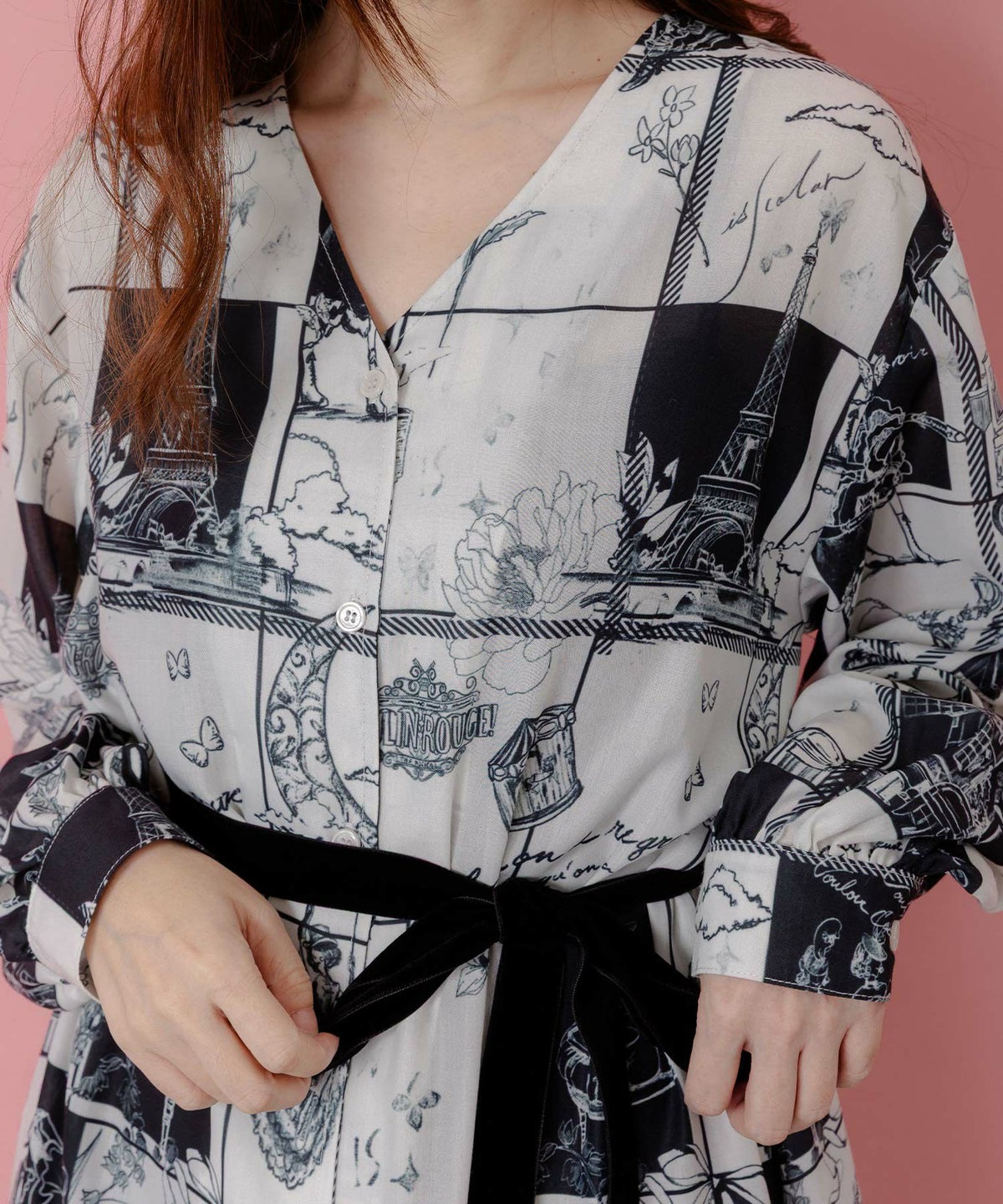 パリとブロックチェック柄ワンピース-7