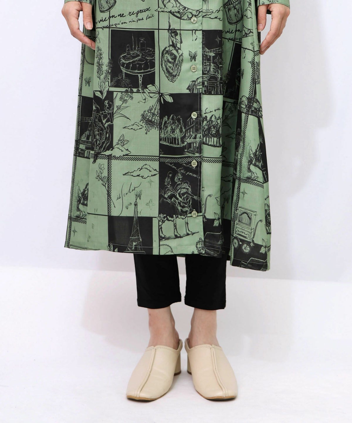 パリとブロックチェック柄ワンピース-19