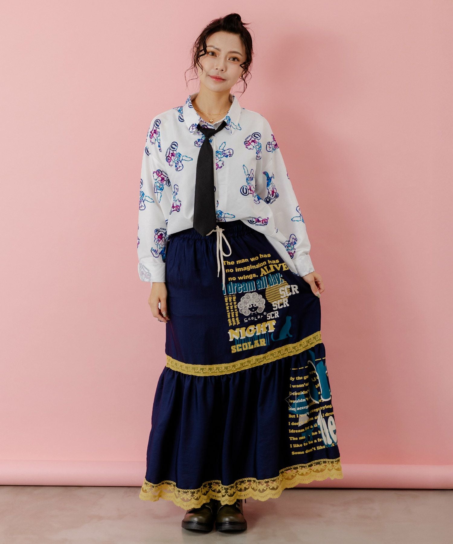 153634：パチうさ×ラビル柄 ネクタイ付きシャツの通販-ScoLar