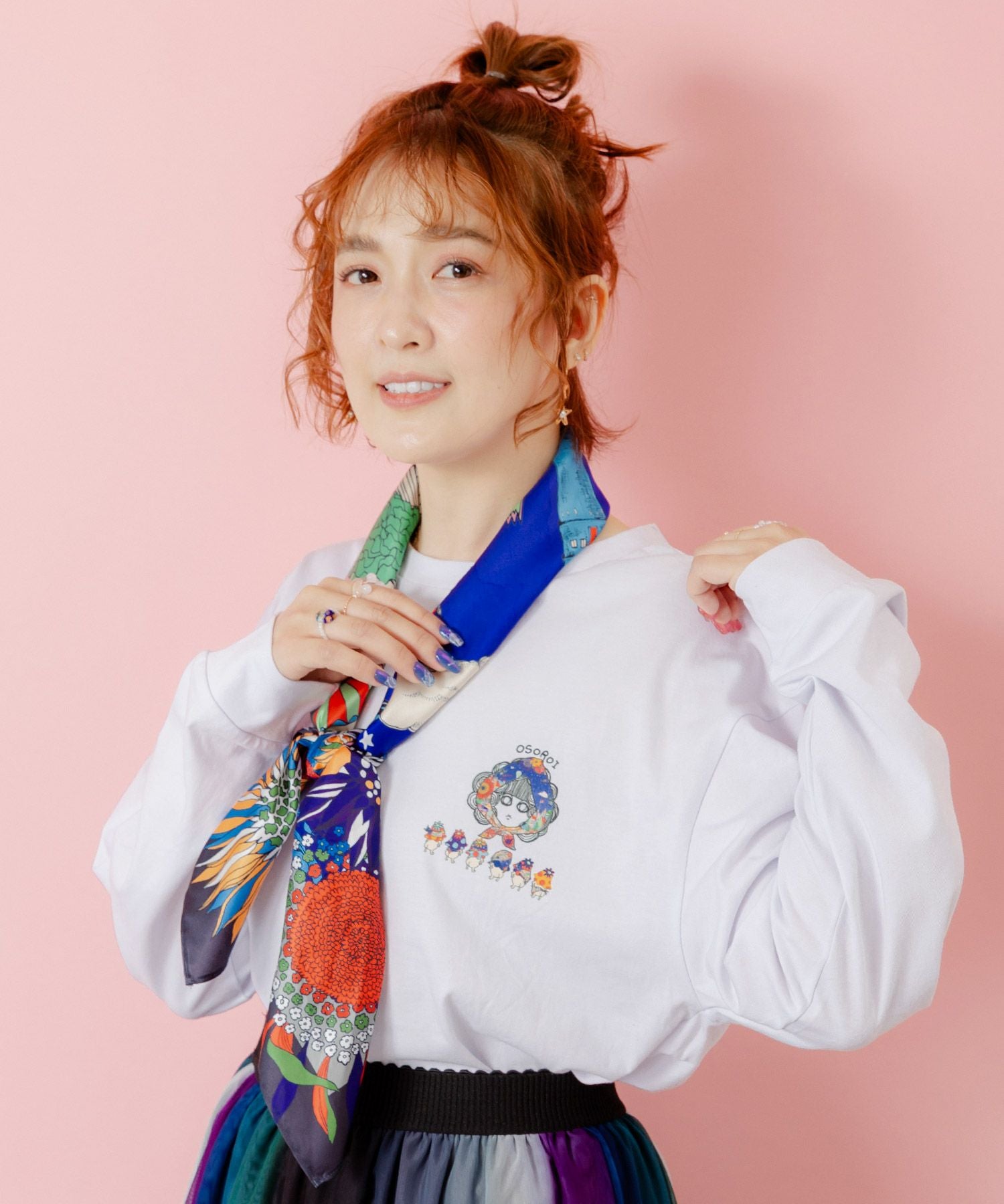 153631：ぷりけつキノコ柄スカーフ付ロンTの通販-ScoLar