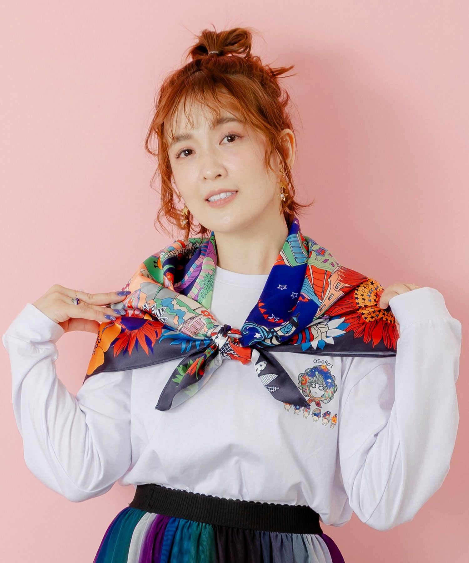 153631：ぷりけつキノコ柄スカーフ付ロンTの通販-ScoLar