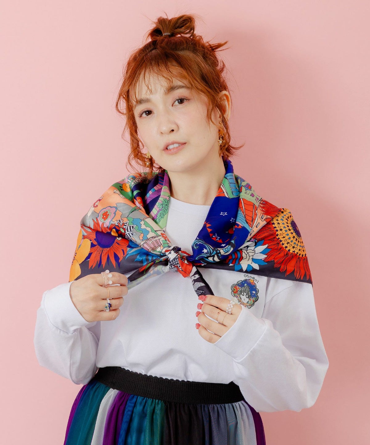 ぷりけつキノコ柄スカーフ付ロンTシャツ-12