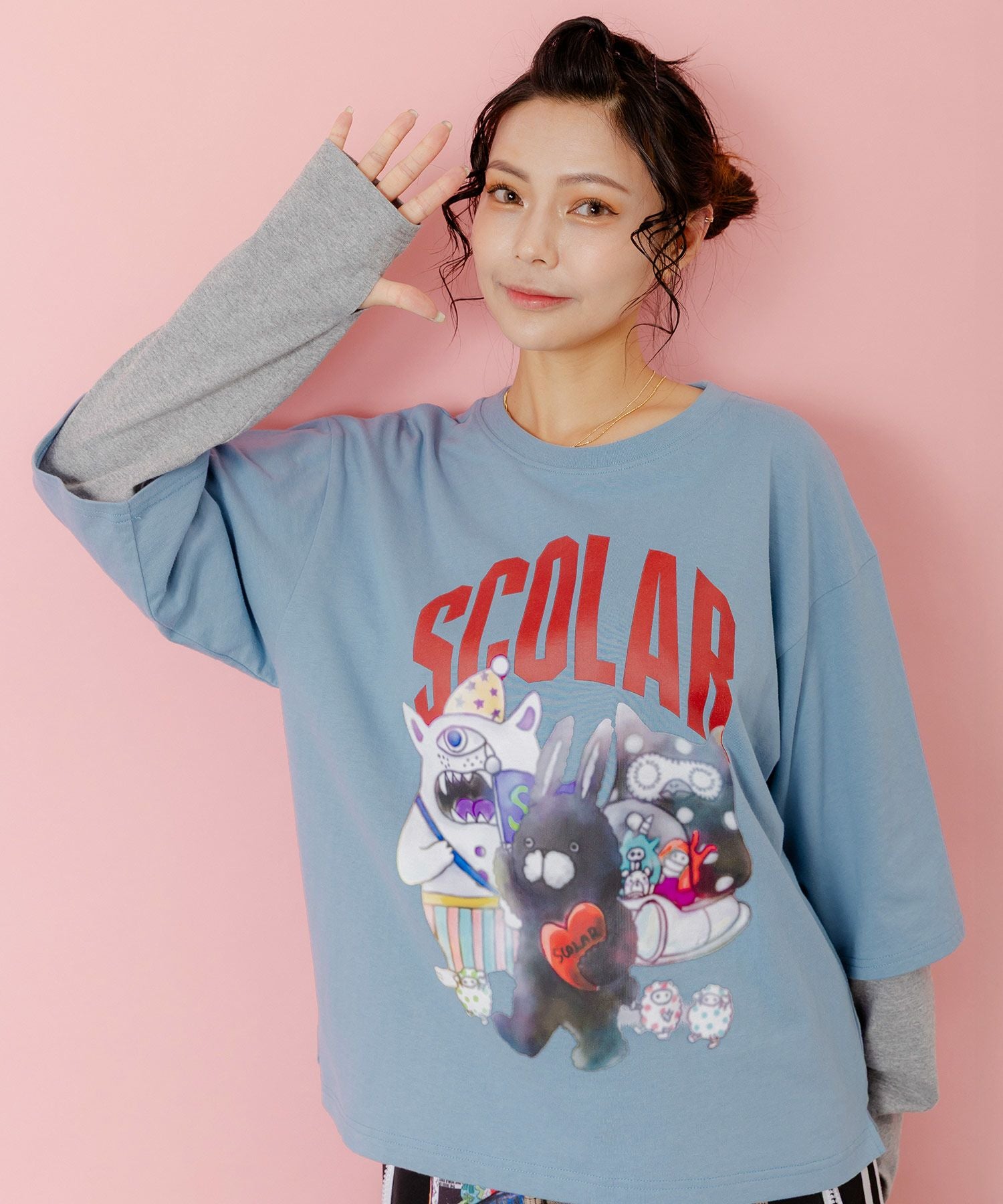 153623：スカラーキャラクターズ柄 レイヤード風ロンTの通販-ScoLar