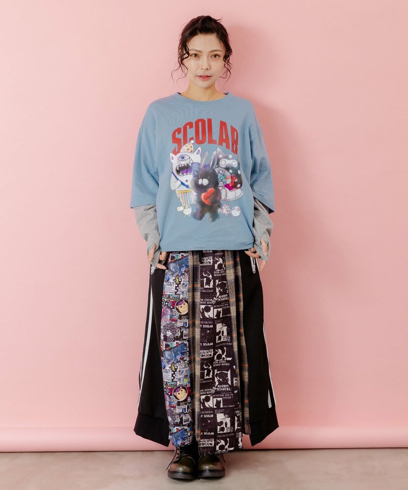 スカラーキャラクターズ柄 レイヤード風ロンT-2