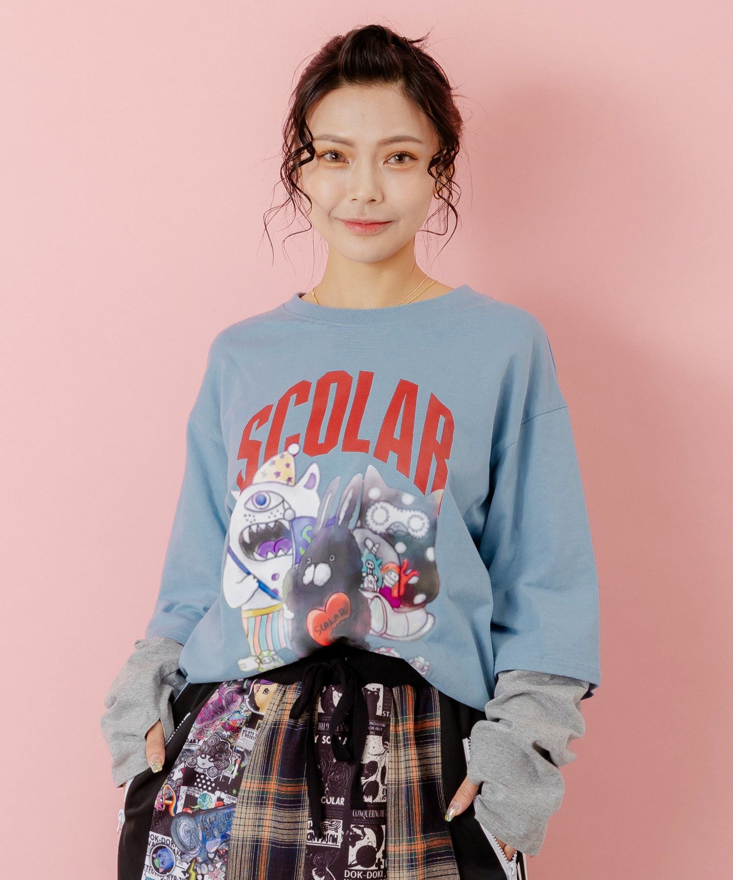 153623：スカラーキャラクターズ柄 レイヤード風ロンTの通販-ScoLar