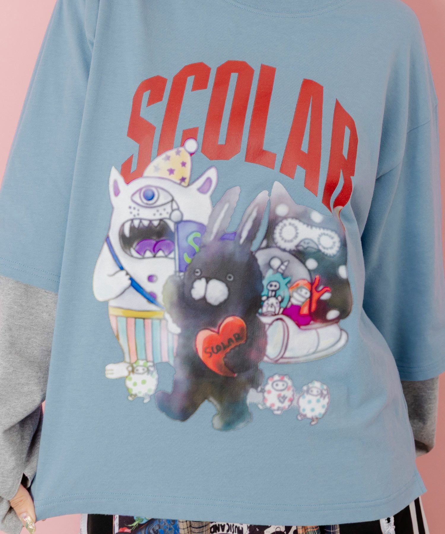 153623：スカラーキャラクターズ柄 レイヤード風ロンTの通販-ScoLar