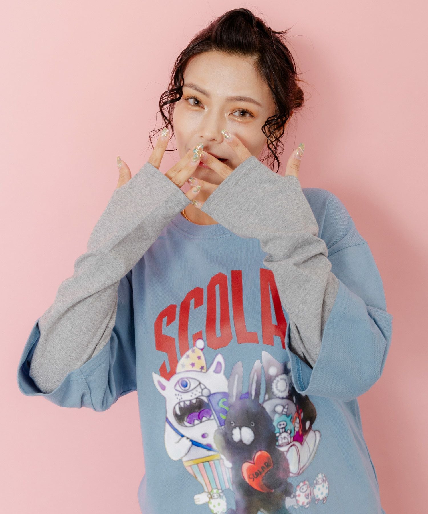 153623：スカラーキャラクターズ柄 レイヤード風ロンTの通販-ScoLar