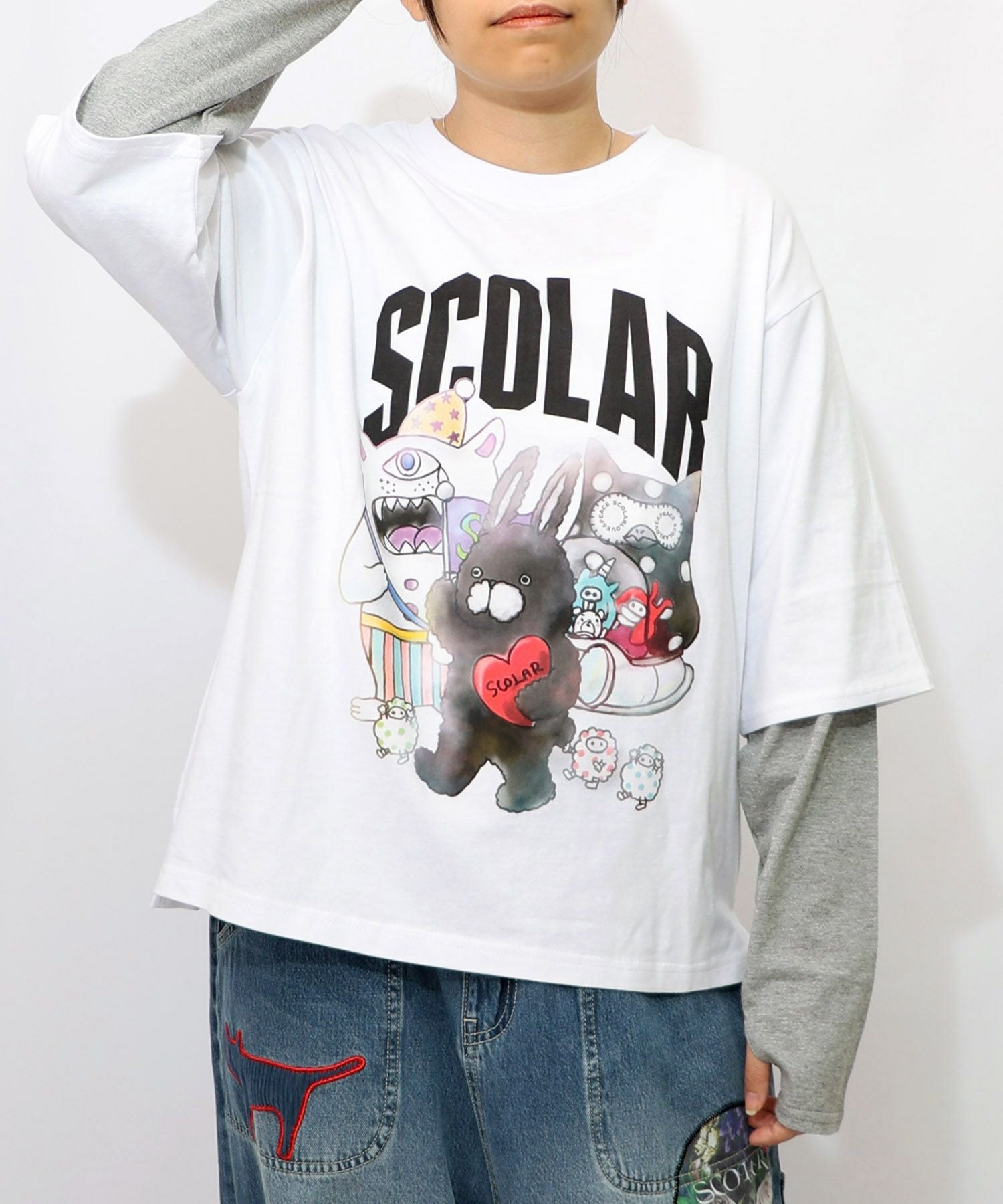 153623：スカラーキャラクターズ柄 レイヤード風ロンTの通販-ScoLar