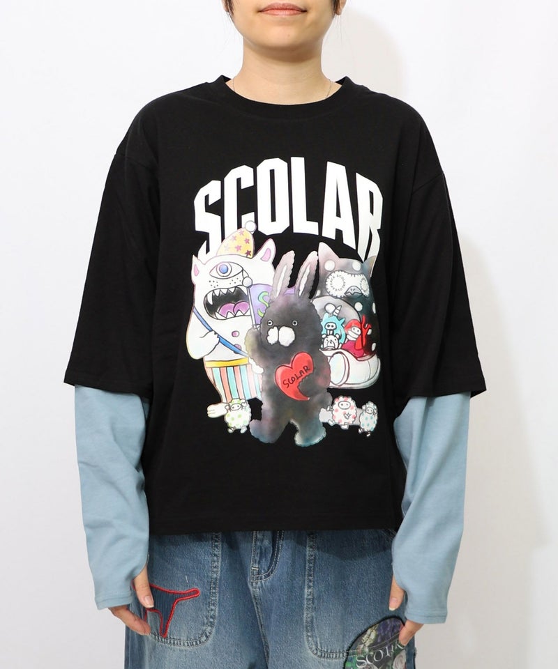 スカラーキャラクターズ柄 レイヤード風ロンT-13