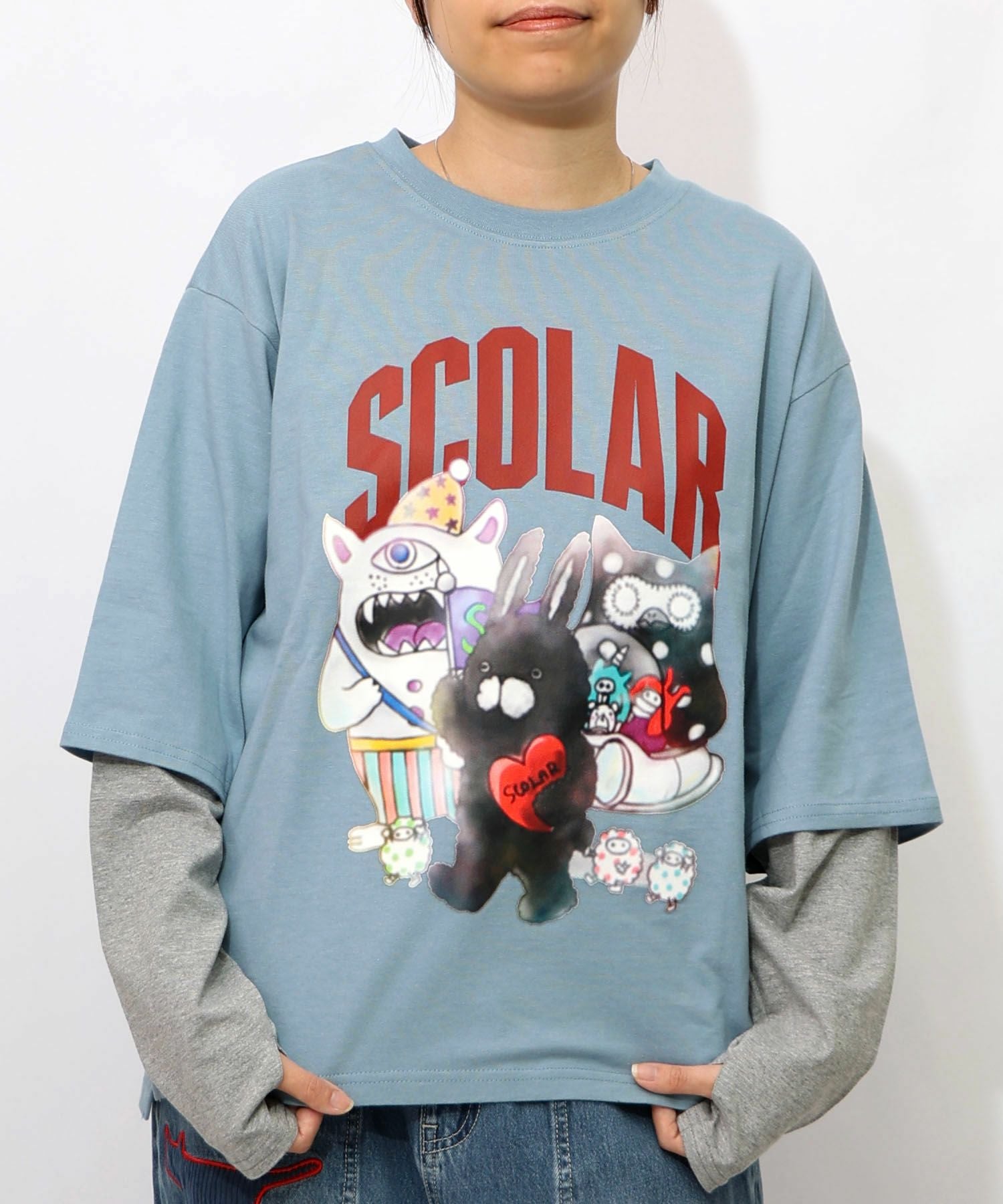 153623：スカラーキャラクターズ柄 レイヤード風ロンTの通販-ScoLar
