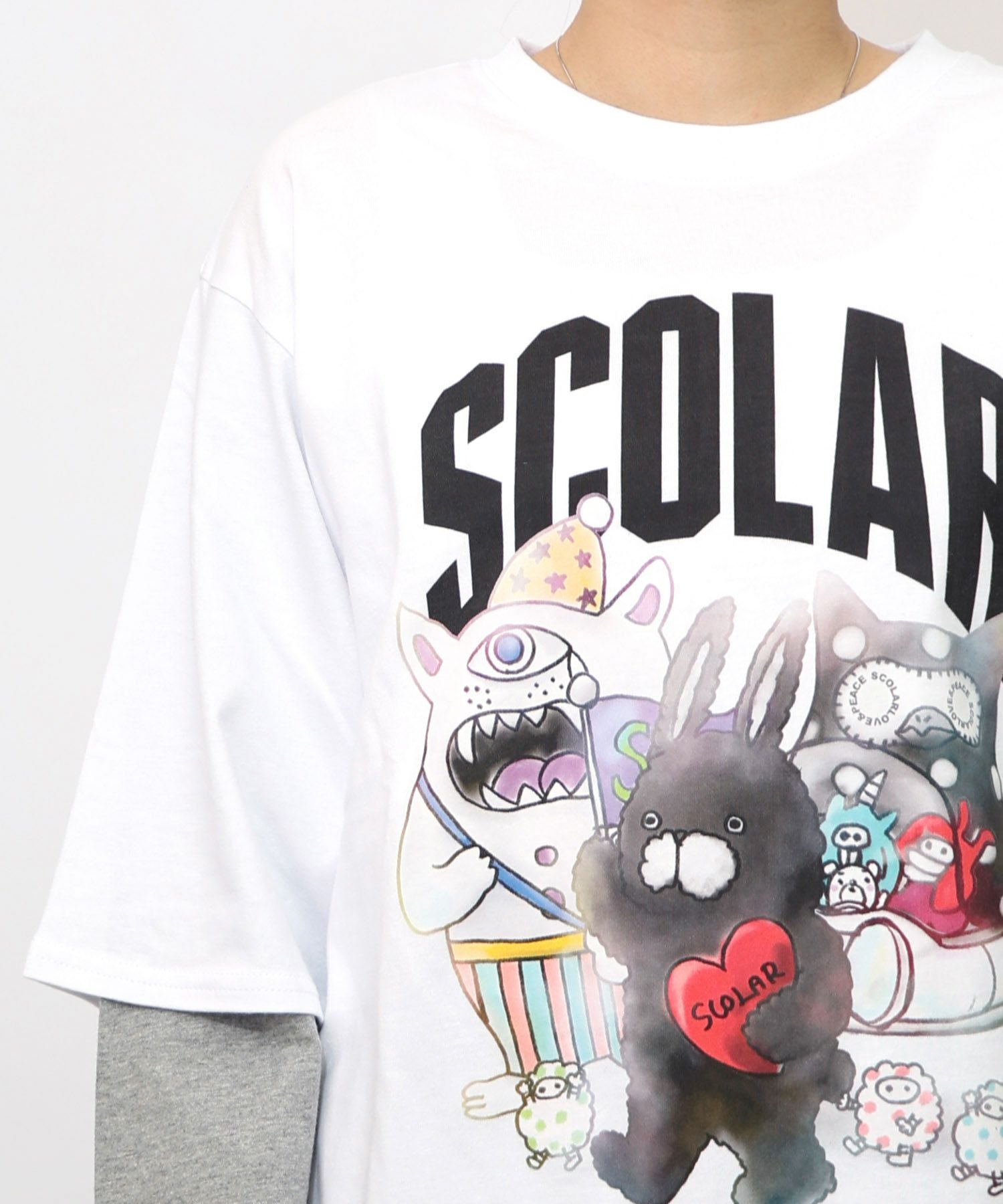 153623：スカラーキャラクターズ柄 レイヤード風ロンTの通販-ScoLar