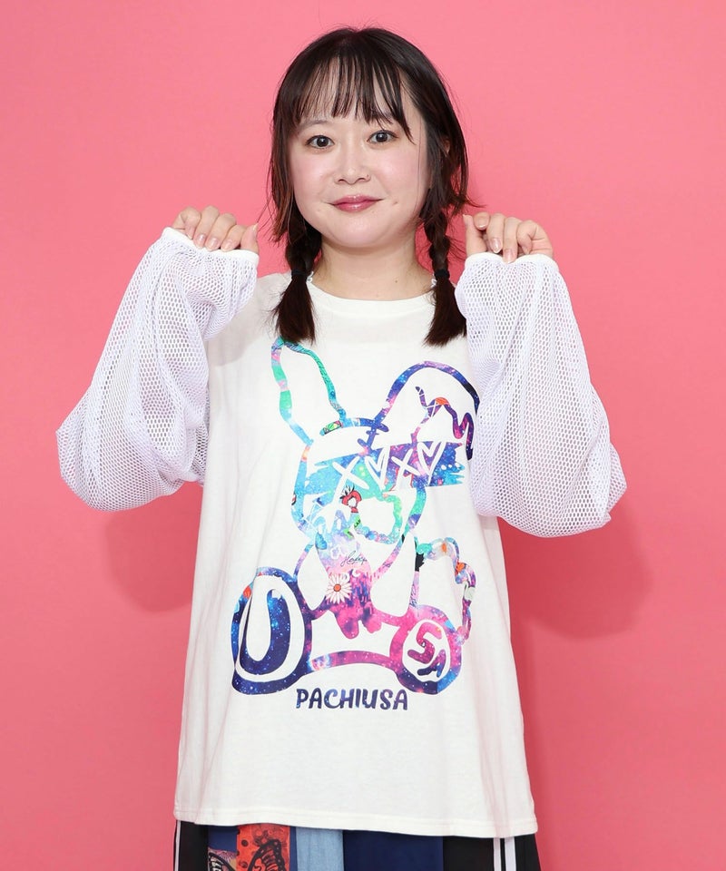 パチうさプリント メッシュ袖Tシャツ-4