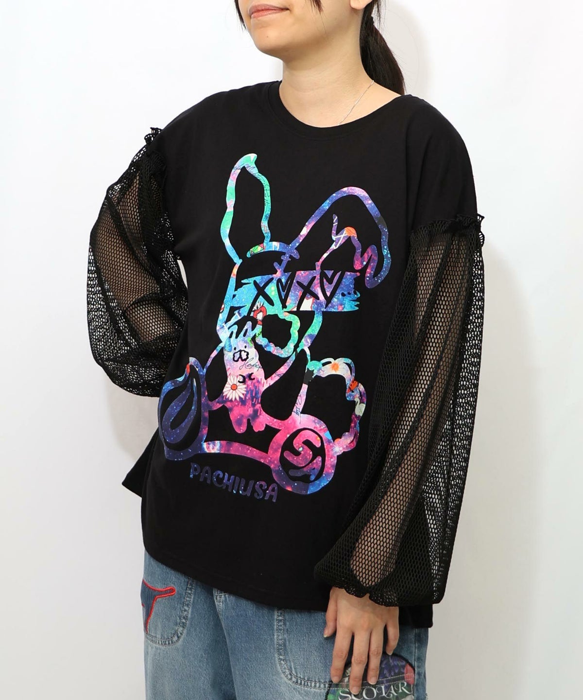 パチうさプリント メッシュ袖Tシャツ-13