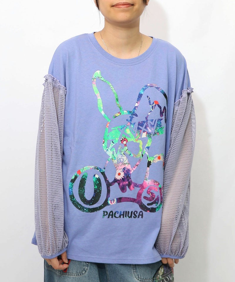 パチうさプリント メッシュ袖Tシャツ-16