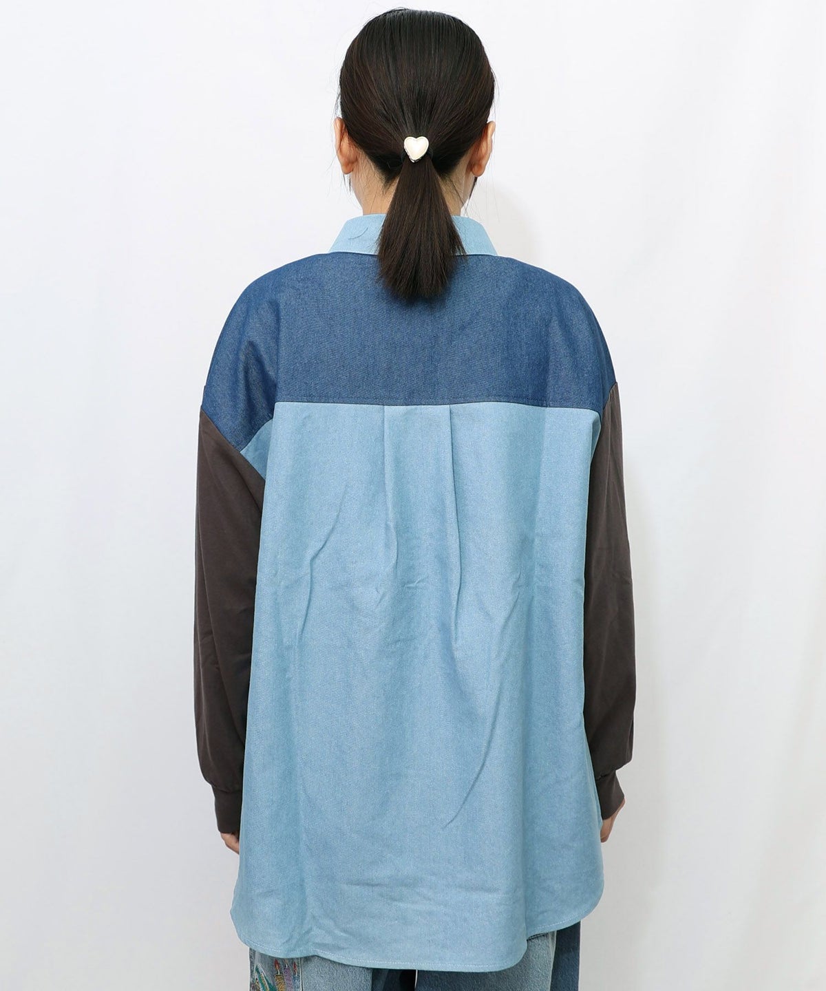 ネコ刺繍襟シャンブレーシャツ-14