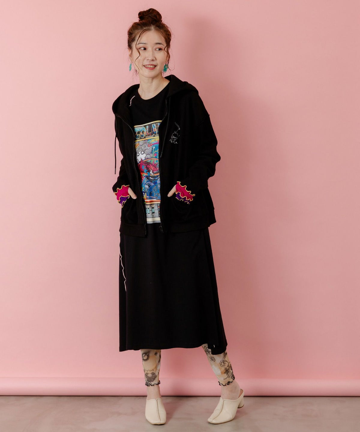 にゃんこスカラー 袖配色パーカー-9