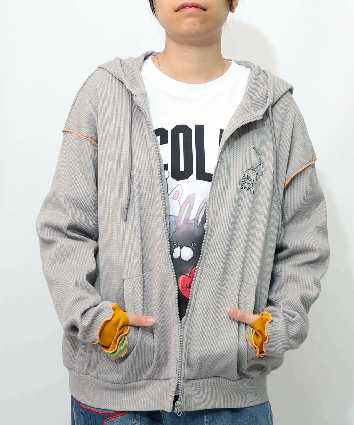 にゃんこスカラー 袖配色パーカー-14