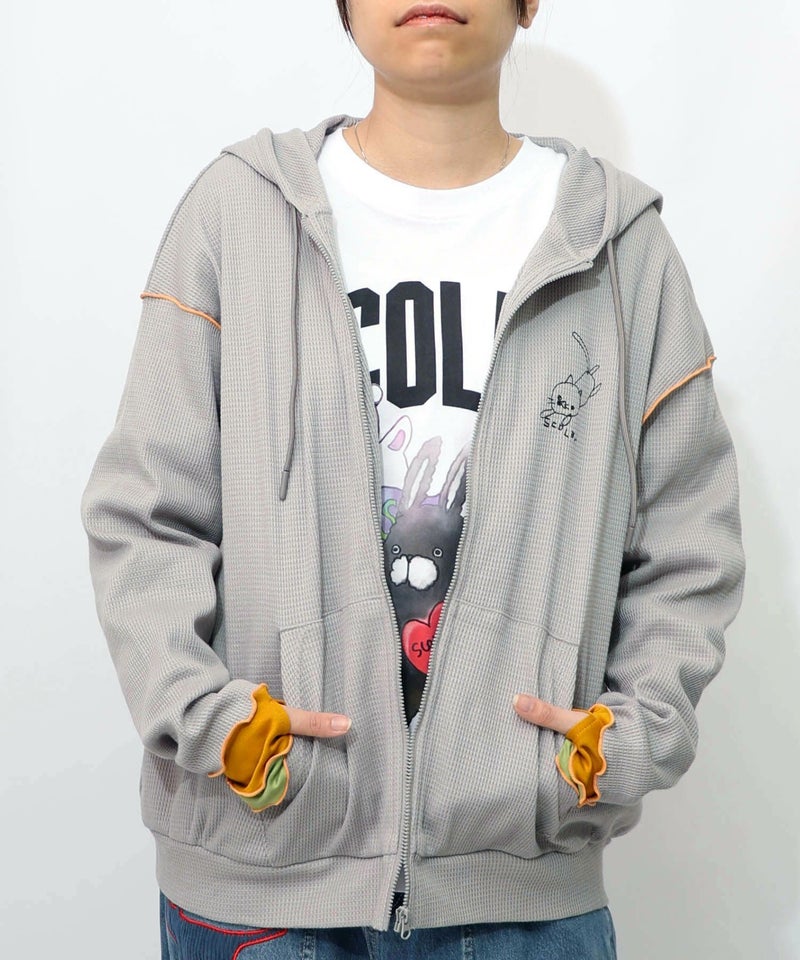 にゃんこスカラー 袖配色パーカー-14