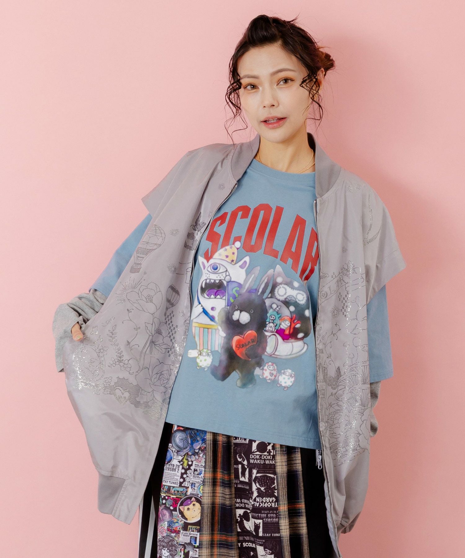 153618：パチうさプリント メッシュ袖Tシャツの通販-ScoLar
