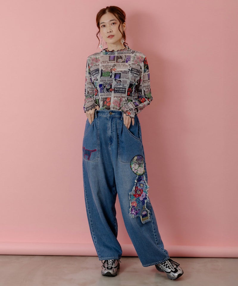 刺繍デニムアップリケ プレミアムパンツ-2