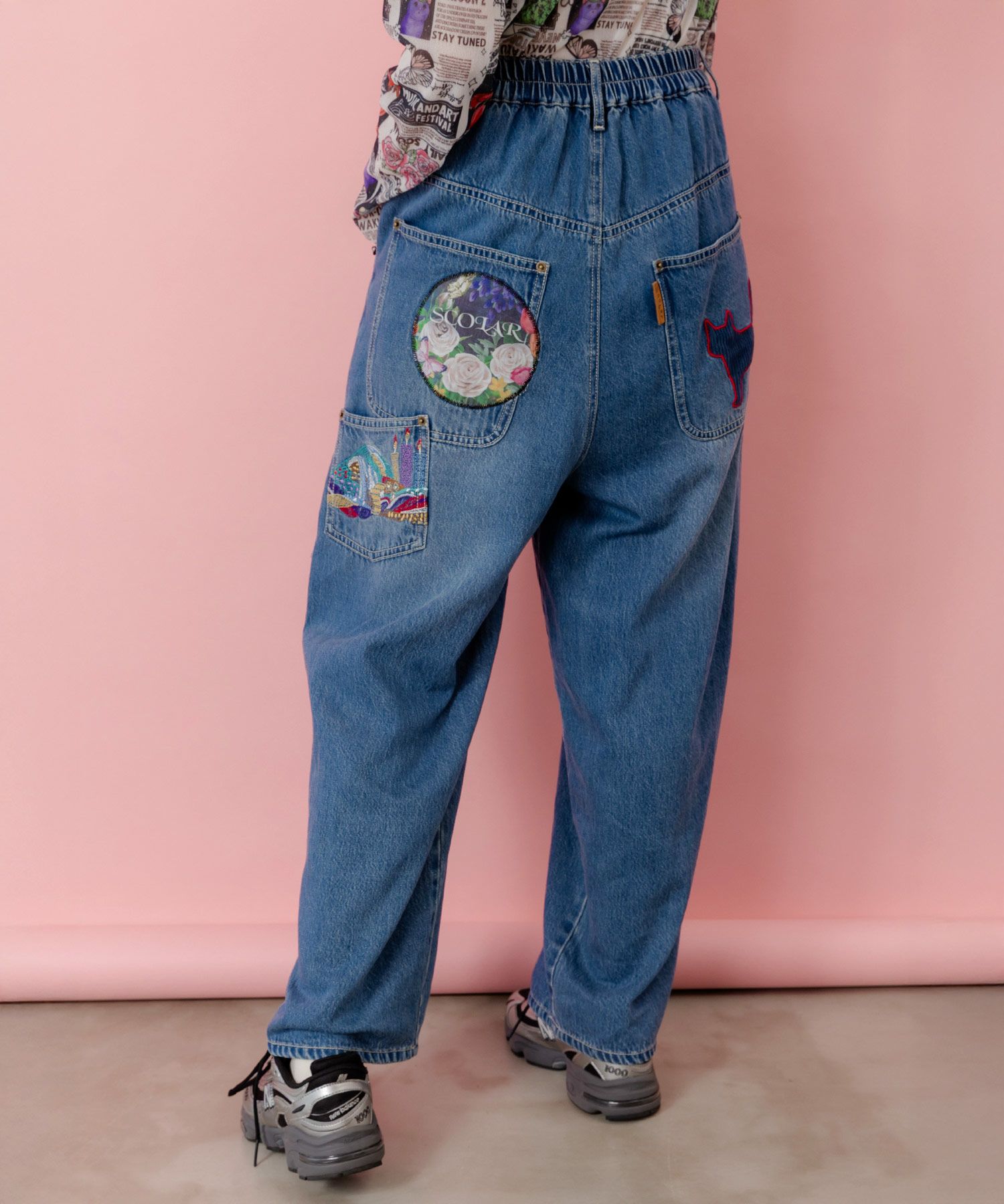 153602：刺繍デニムアップリケ プレミアムパンツの通販-ScoLar