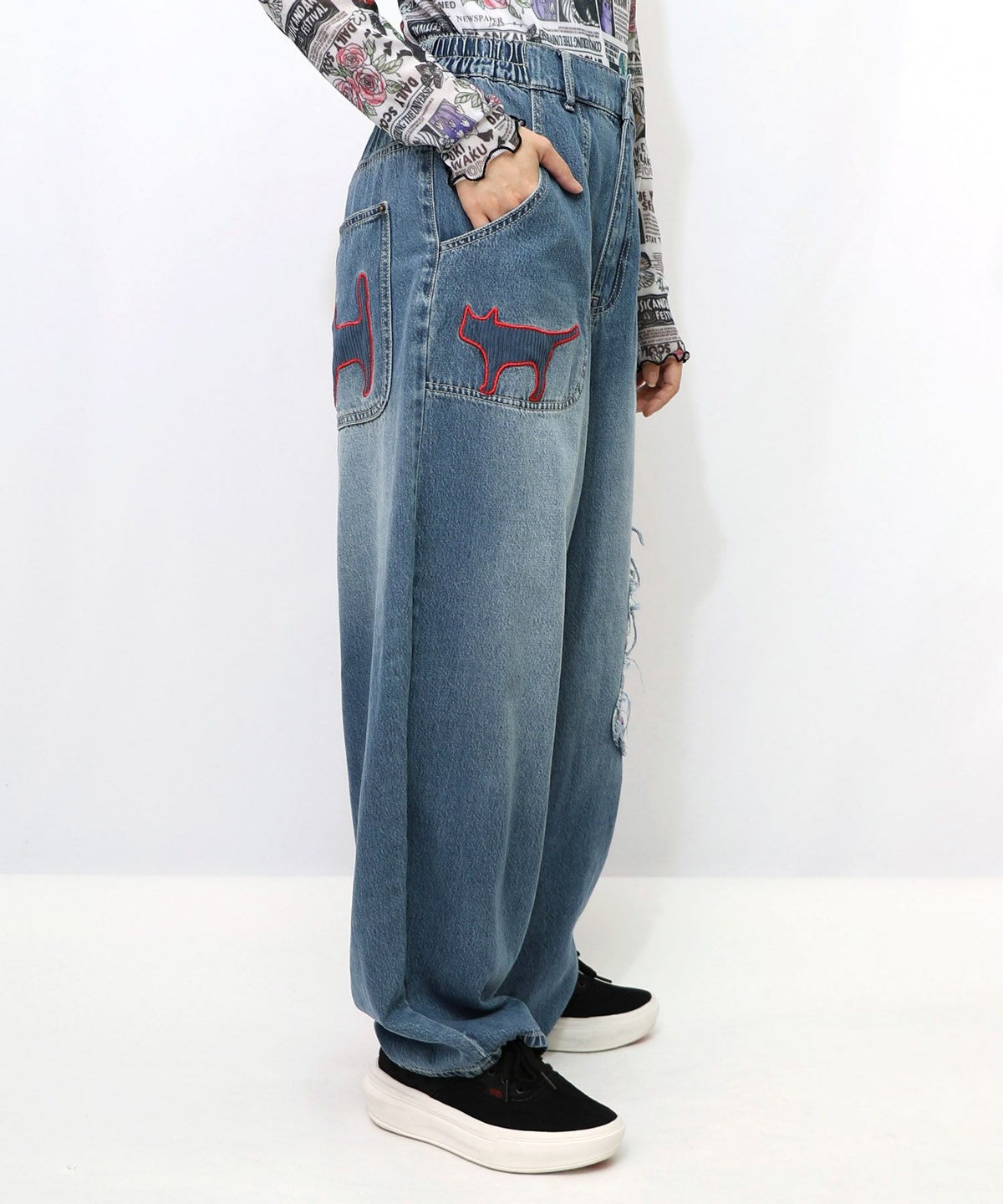 刺繍デニムアップリケ プレミアムパンツ-9