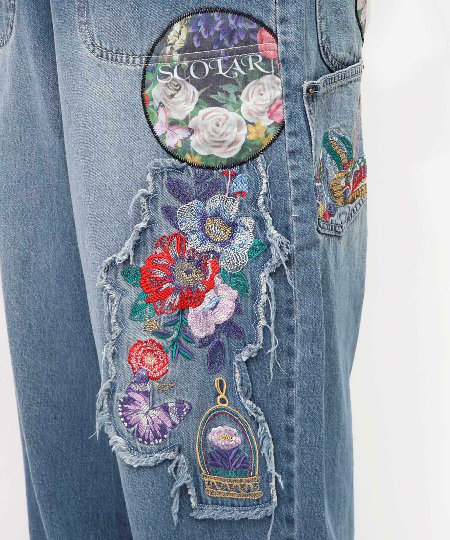 153602：刺繍デニムアップリケ プレミアムパンツの通販-ScoLar