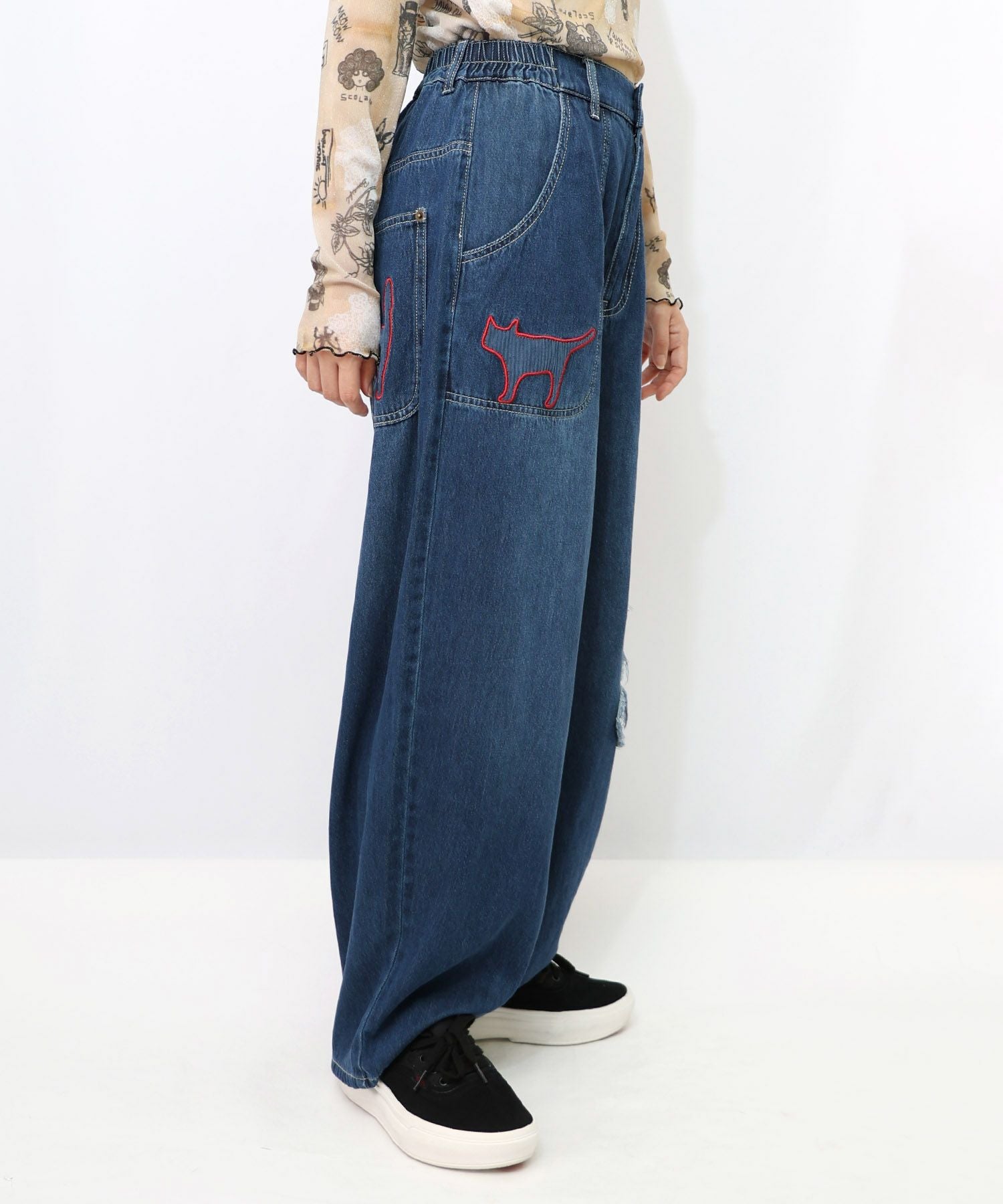 153602：刺繍デニムアップリケ プレミアムパンツの通販-ScoLar