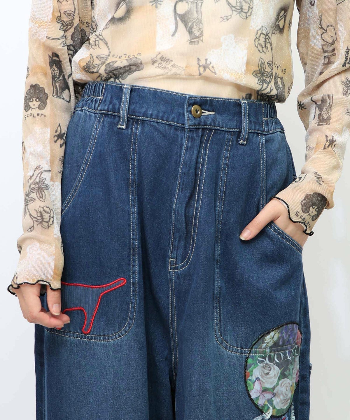 刺繍デニムアップリケ プレミアムパンツ-17