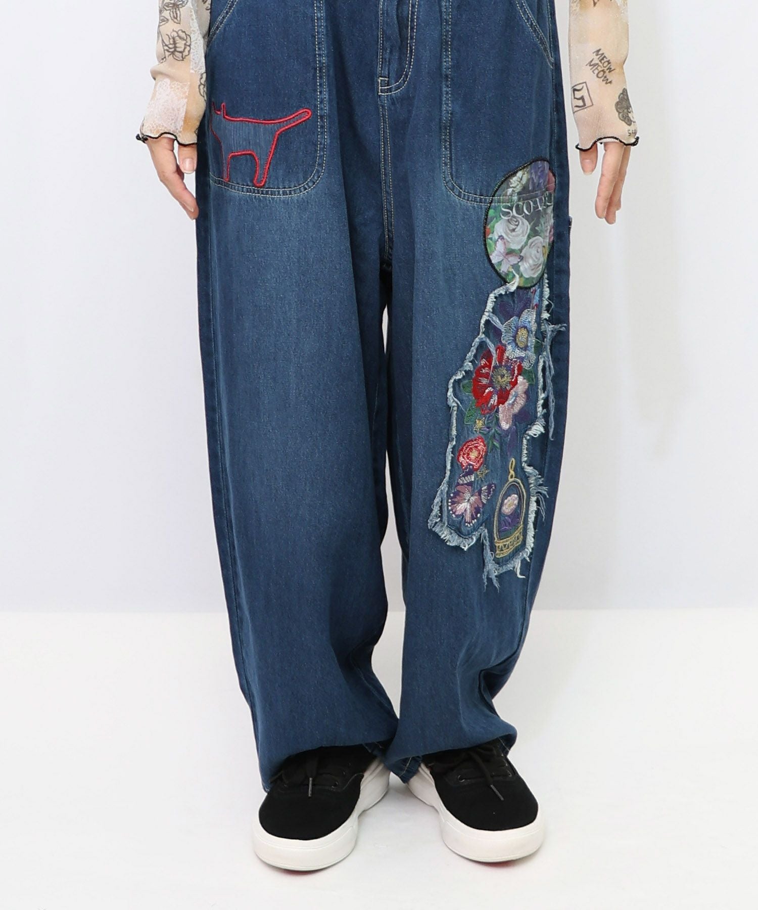 153602：刺繍デニムアップリケ プレミアムパンツの通販-ScoLar