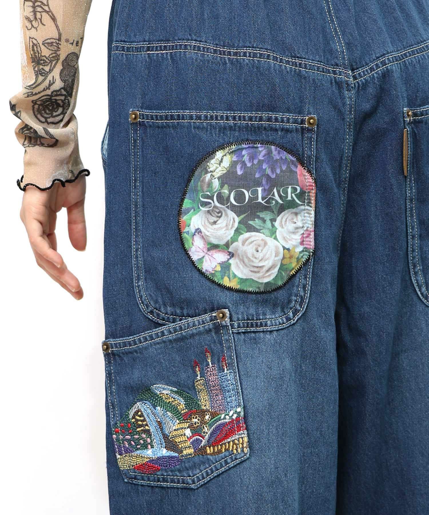 153602：刺繍デニムアップリケ プレミアムパンツの通販-ScoLar