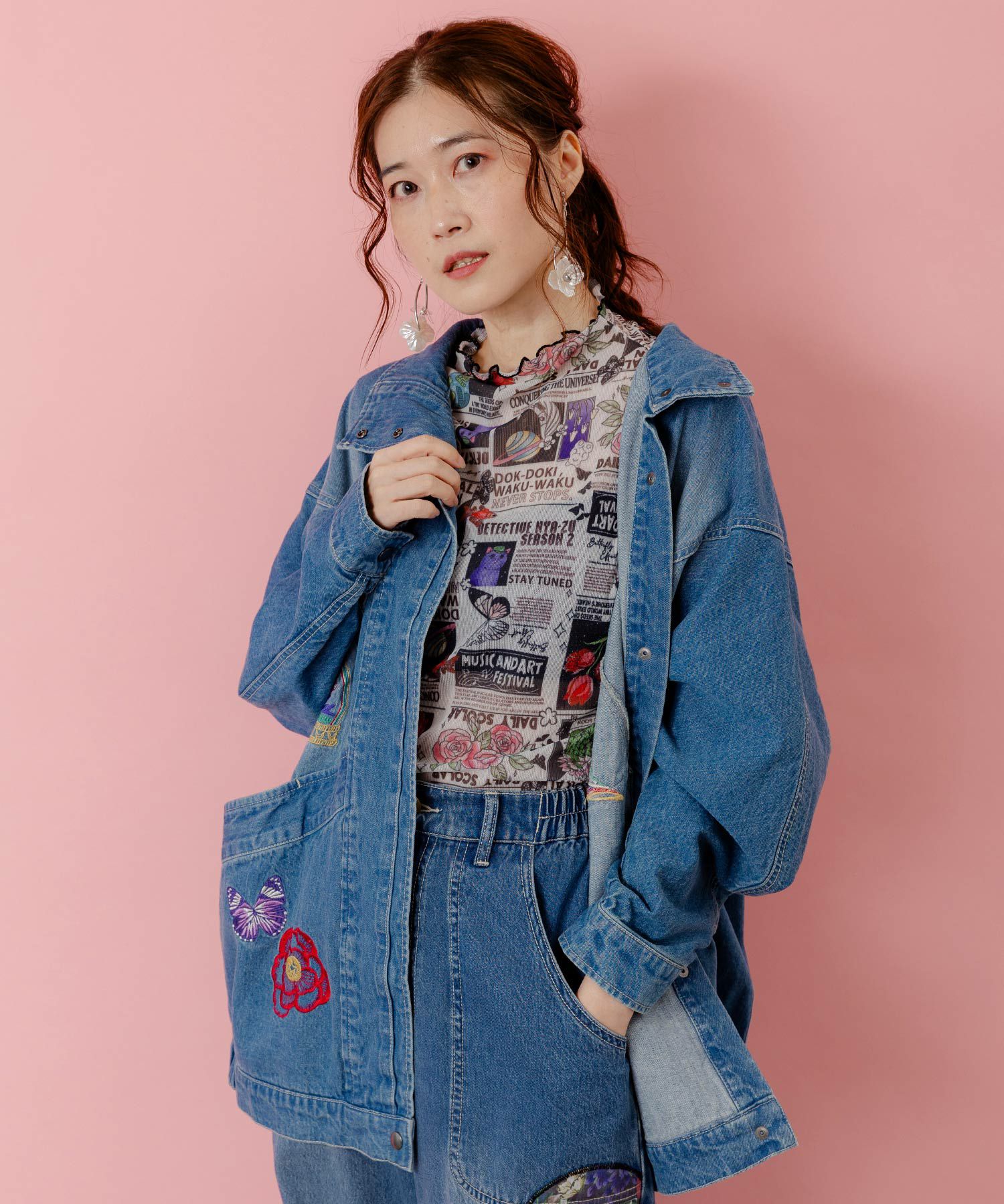 153601：刺繍デニムアップリケ プレミアムブルゾンの通販-ScoLar