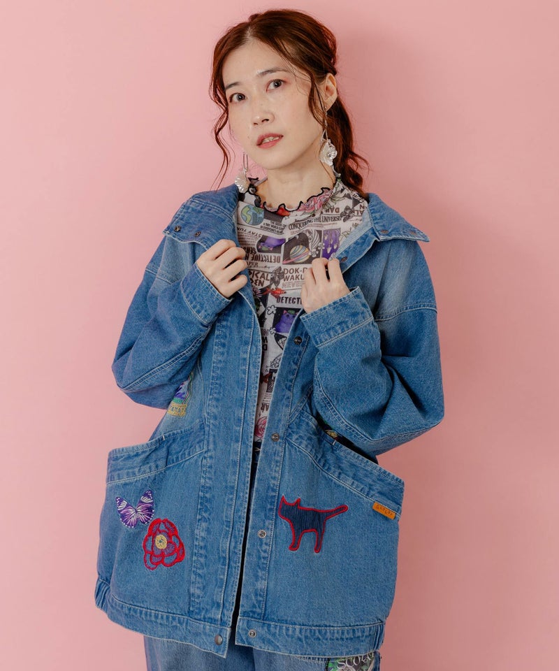 刺繍デニムアップリケ プレミアムブルゾン-4
