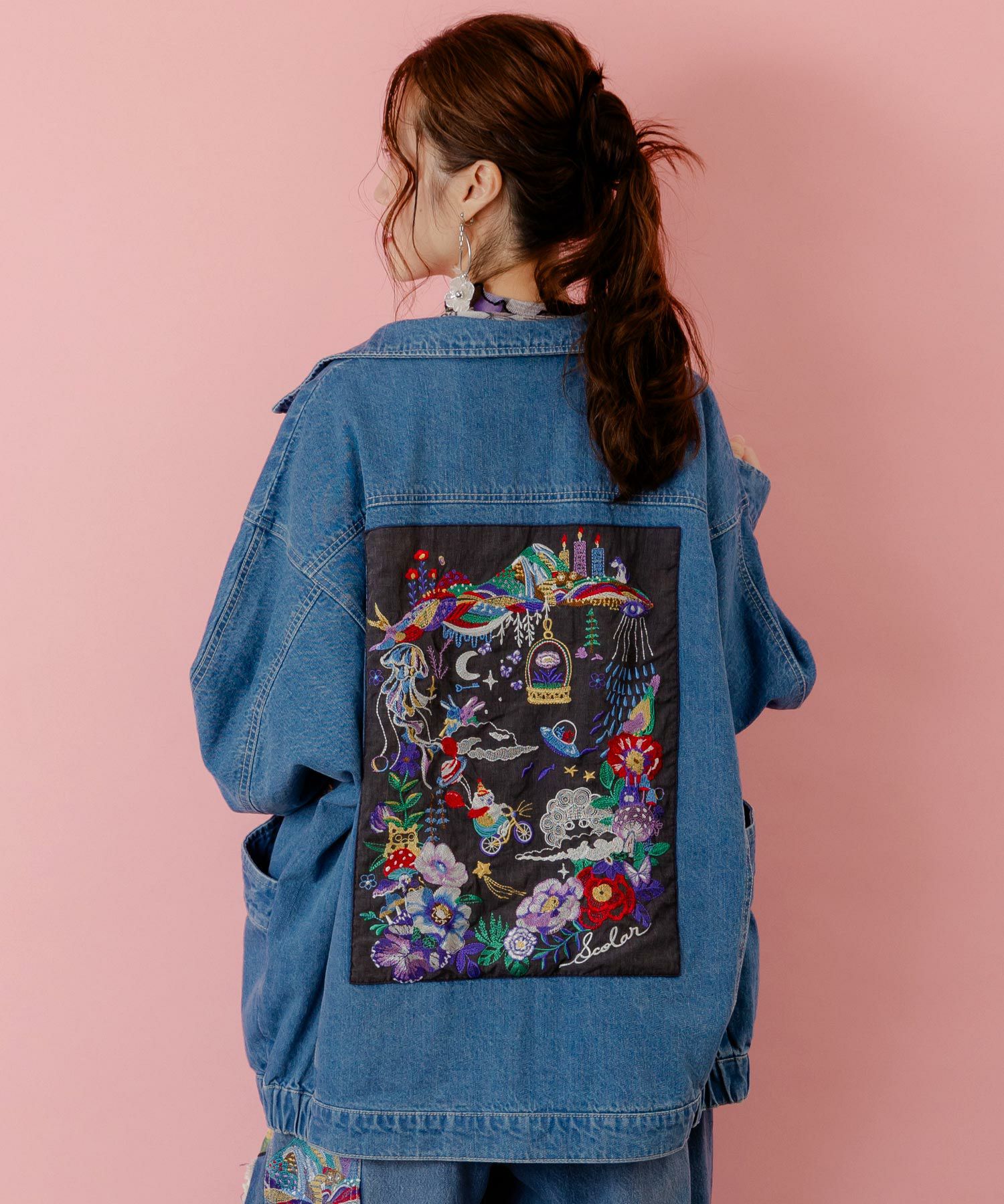 153601：刺繍デニムアップリケ プレミアムブルゾンの通販-ScoLar