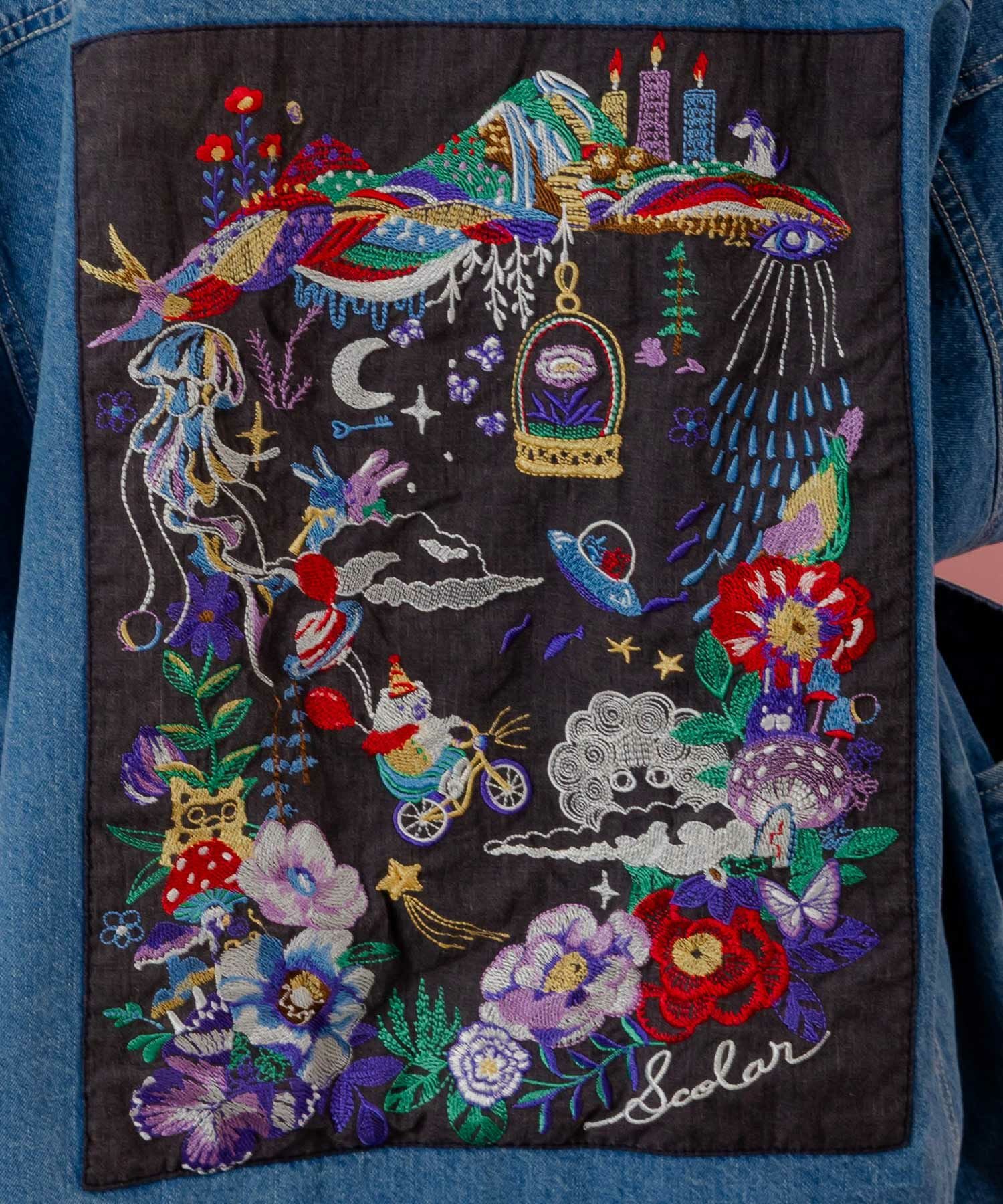 153601：刺繍デニムアップリケ プレミアムブルゾンの通販-ScoLar