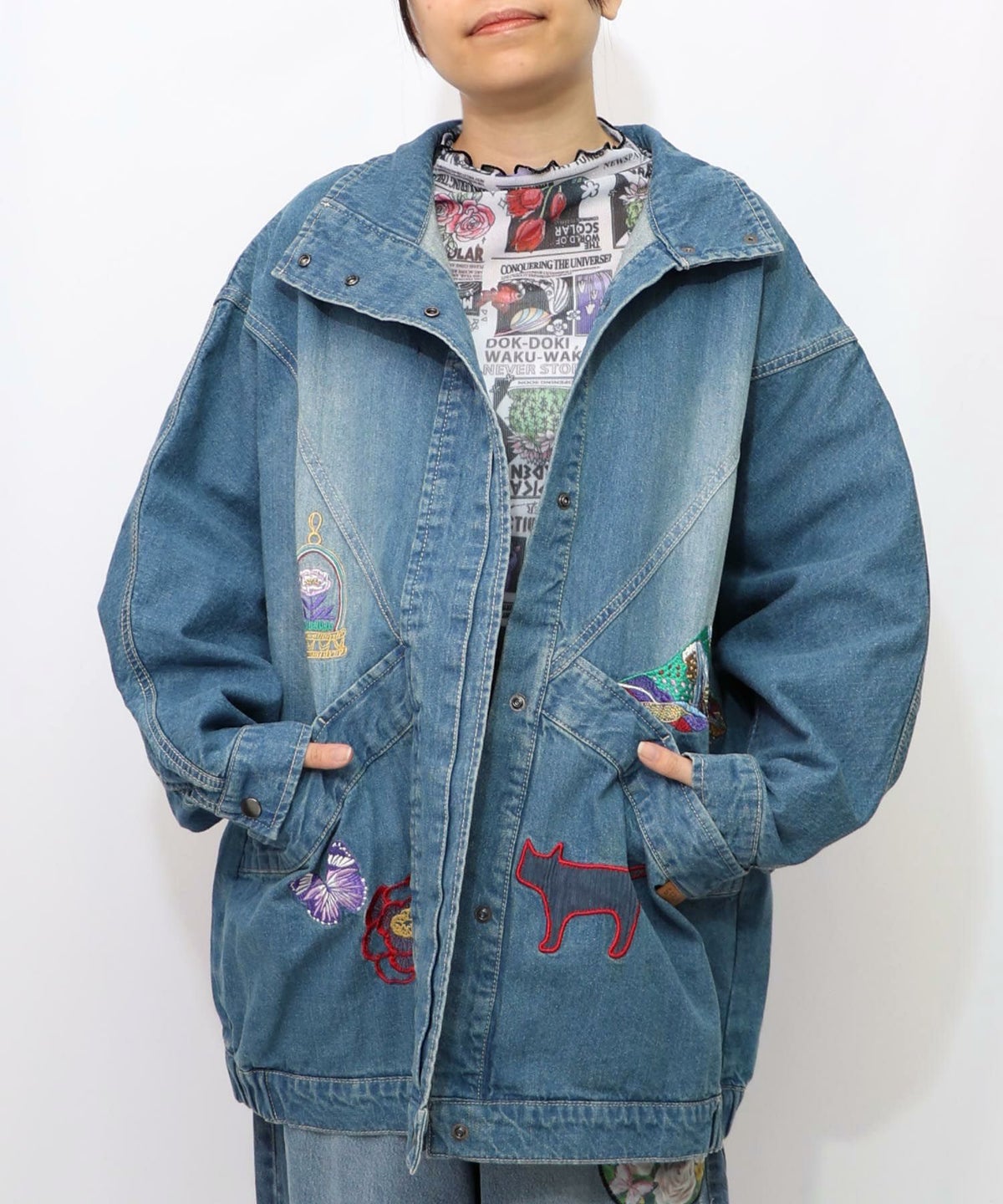 刺繍デニムアップリケ プレミアムブルゾン-9