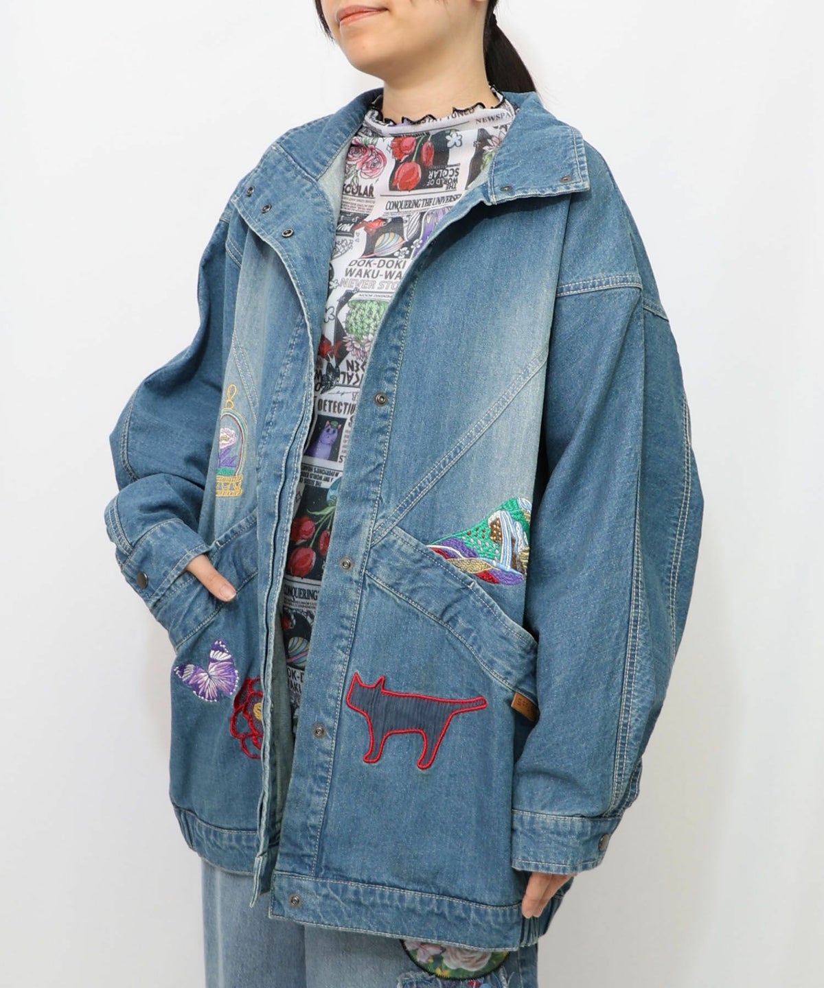 刺繍デニムアップリケ プレミアムブルゾン-10