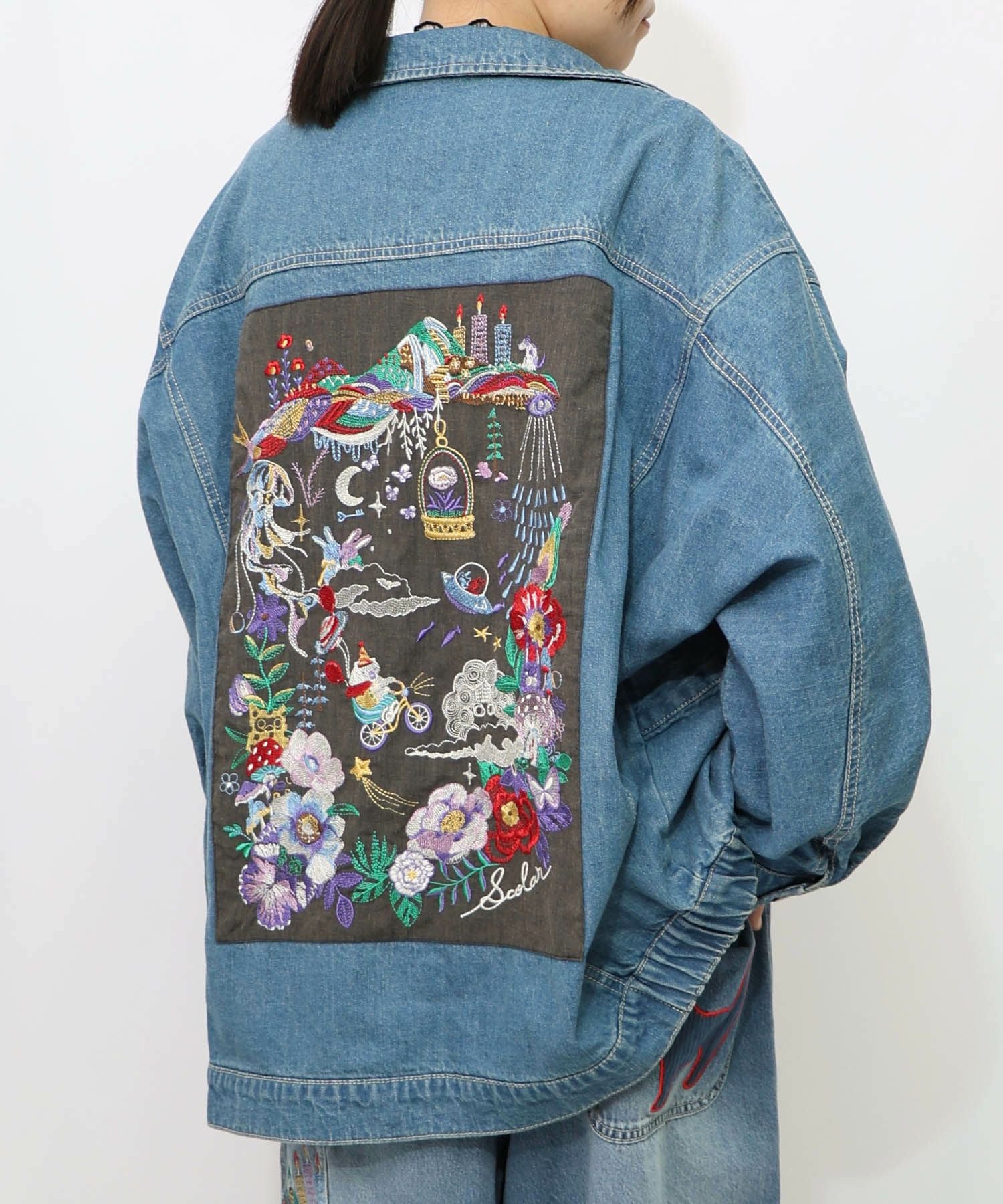 153601：刺繍デニムアップリケ プレミアムブルゾンの通販-ScoLar