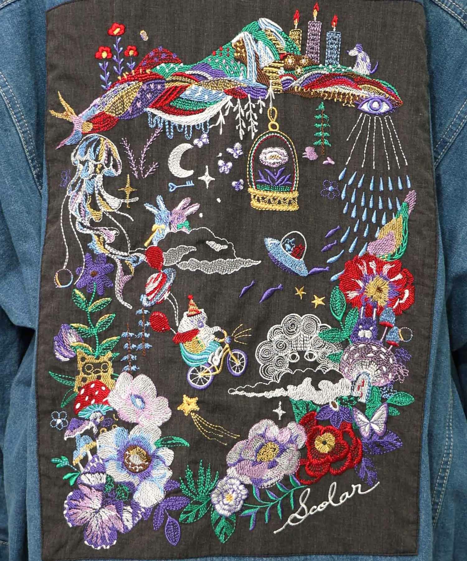 153601：刺繍デニムアップリケ プレミアムブルゾンの通販-ScoLar