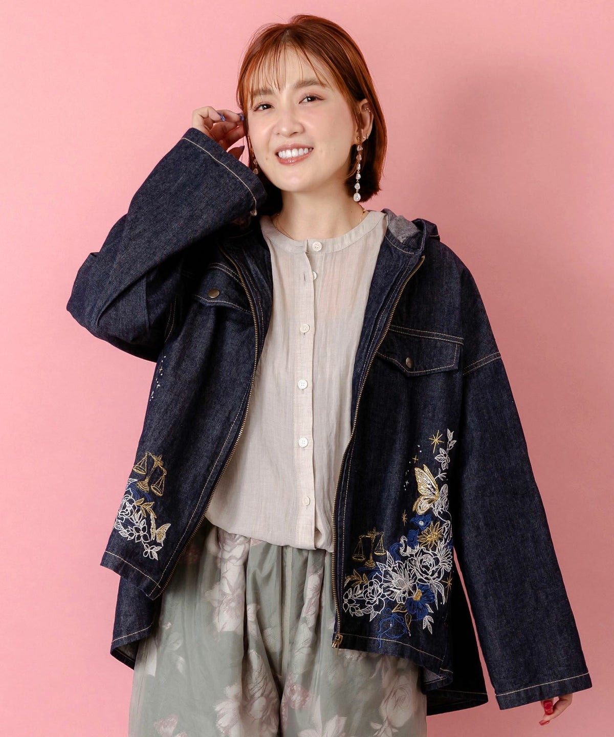 星座モチーフ刺繍 デニムブルゾン-1