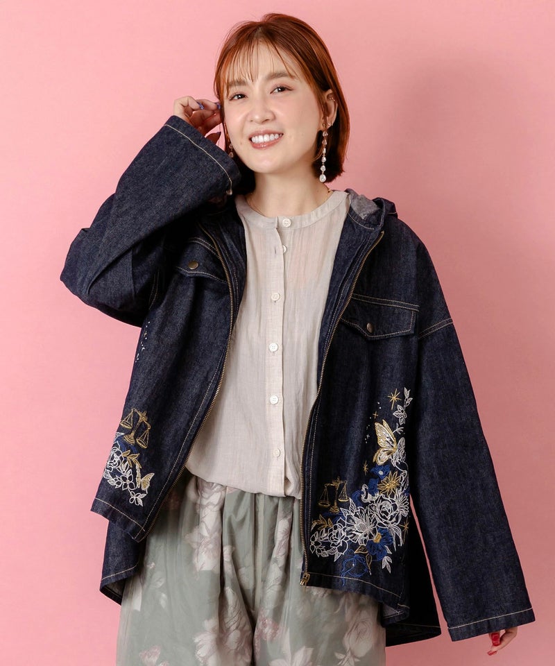 星座モチーフ刺繍 デニムブルゾン-1