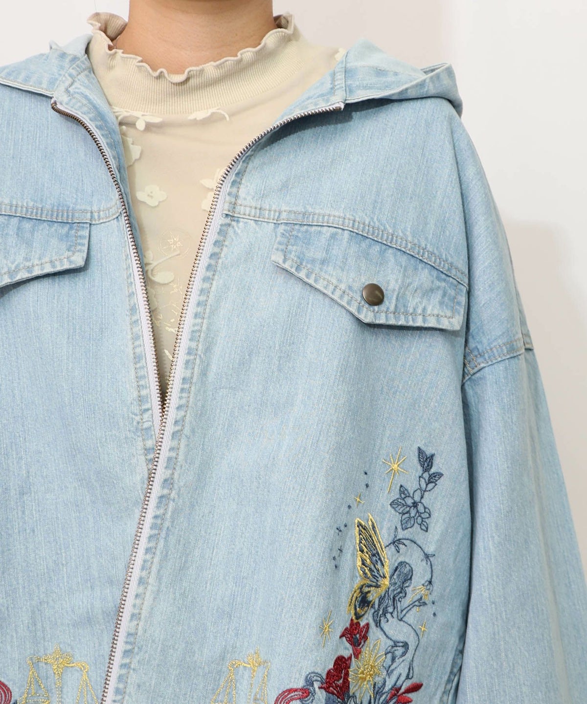 星座モチーフ刺繍 デニムブルゾン-16