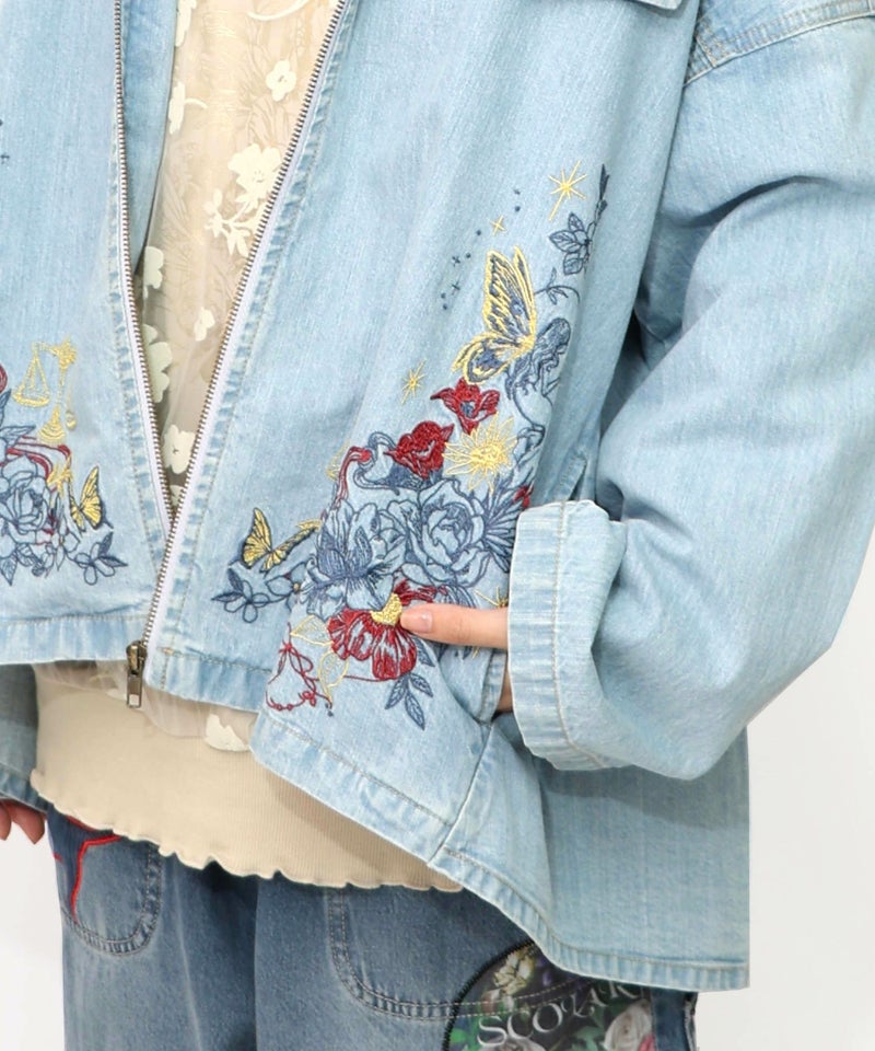 星座モチーフ刺繍 デニムブルゾン-18