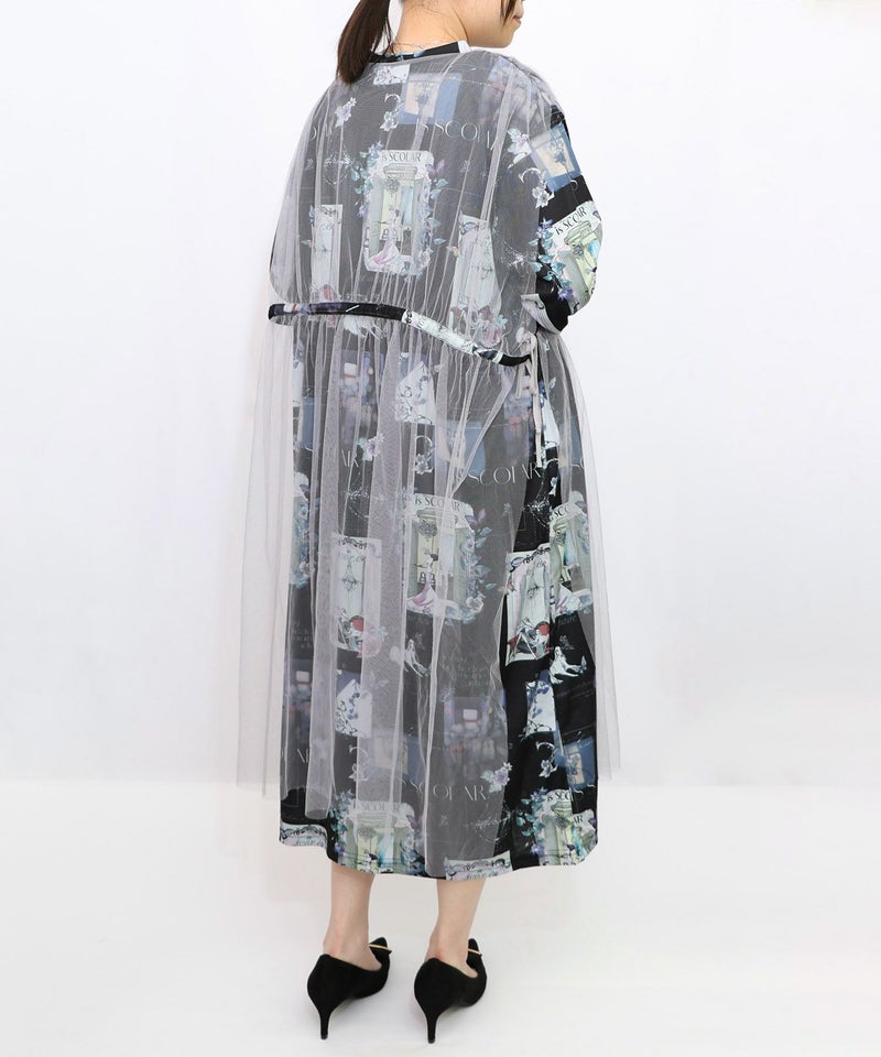 現在と過去イメージプリント チュール重ねワンピース-12
