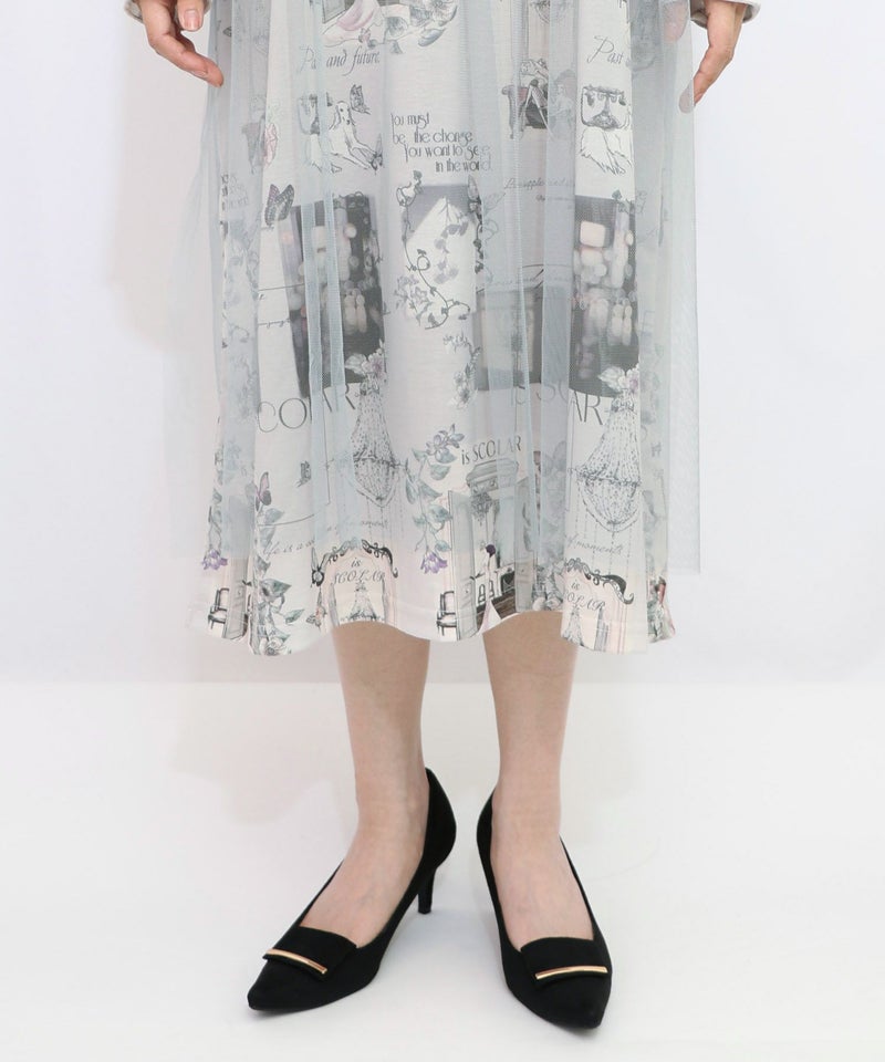 現在と過去イメージプリント チュール重ねワンピース-17